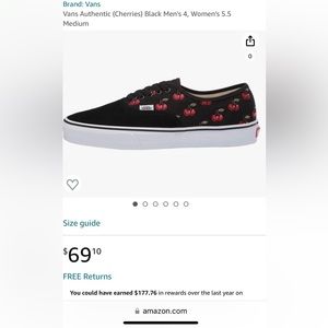 Black velour and cherries Vans. Brand new.